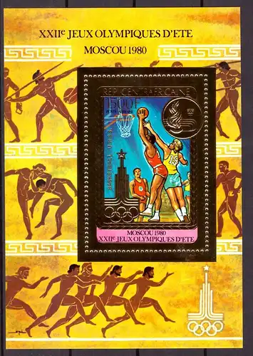 Zentralafrika gold Block 123 postfrisch Olympia 1980 Moskau #HL174