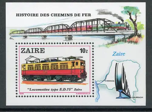 Zaire (Kongo) Block 31 postfrisch Eisenbahn #IU855
