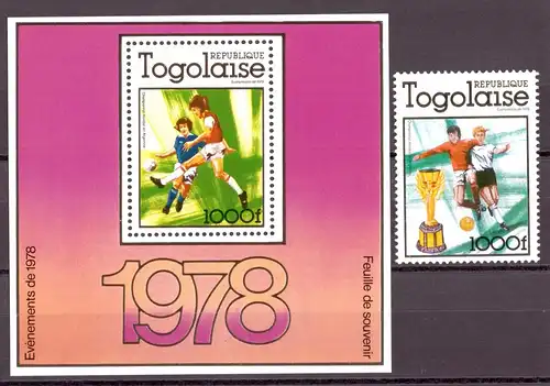 Togo 1282 + Block 128 postfrisch Fußball WM 1978 #GE622