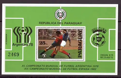 Paraguay Block 343 postfrisch Fußball WM 1978 #GE626