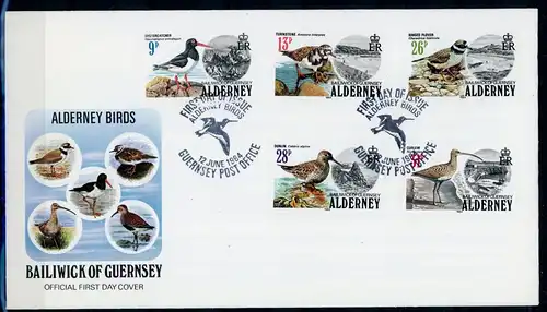 Alderney 13-17 Vögel Ersttagesbrief/FDC #JD363