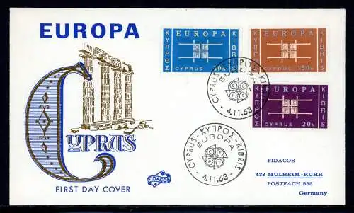 Zypern 225-227 Cept 1963 Ersttagesbrief/FDC #IN704