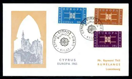 Zypern 225-227 Cept 1963 Ersttagesbrief/FDC #IN705