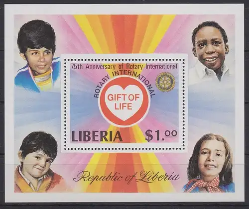 Liberia Block 94A mit 1167 postfrisch Rotary International, Liberia MNH #GE076