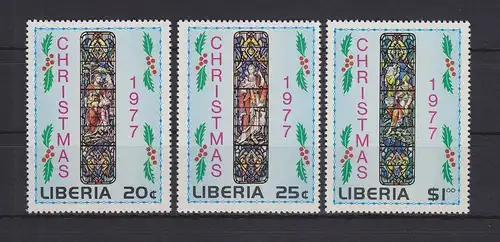 Liberia 1044-1046 postfrisch Kirchenfenster Weihnachten, Liberia MNH #GE079