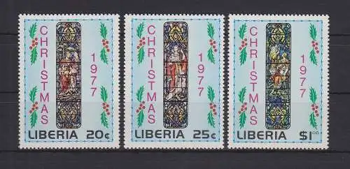 Liberia 1044-1046 postfrisch Kirchenfenster Weihnachten, Liberia MNH #GE079