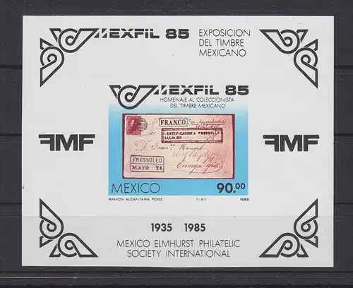 Mexiko Block 28 mit 1932 postfrisch Briefmarkenausstellung MEXFIL 85 #GE254