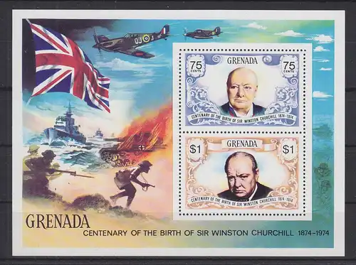 Grenada Block 37 mit 601-602 postfrisch 100. Geburtstag W. Churchill #GE330
