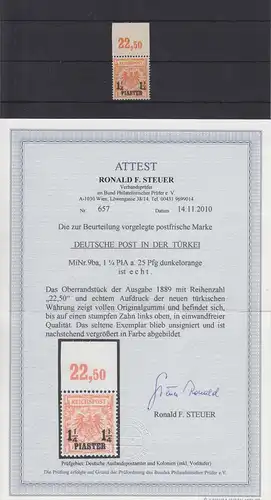 Deutsche Auslandspostämter Türkei 9ba postfrisch Fotoattest Steuer BPP #JK380