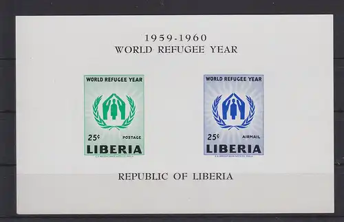Liberia Block 15 mit 548-549 postfrisch Weltflüchtlingsjahr, MNH #GE162