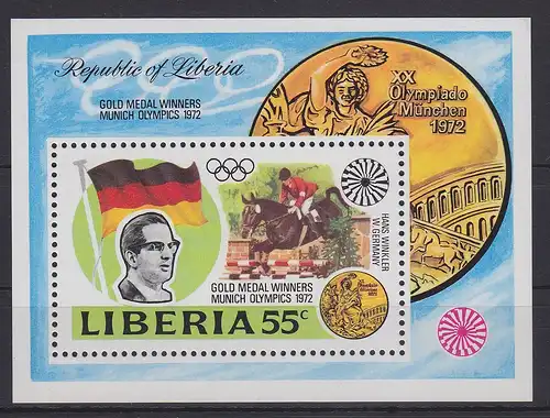 Liberia Block 60 mit 832 postfrisch Reiten Pferde, MNH #GE167