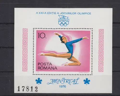 Rumänien Block 135 mit 3356 postfrisch Olympische Spiele 1976,MNH #RA230