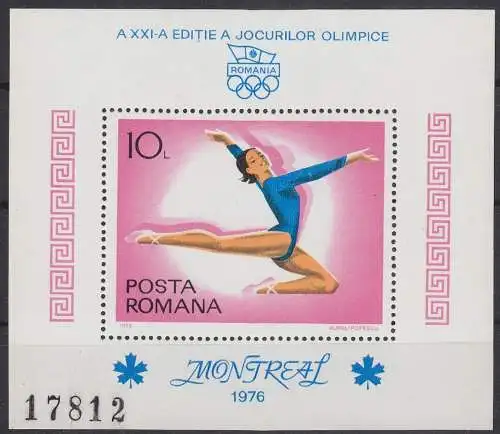 Rumänien Block 135 mit 3356 postfrisch Olympische Spiele 1976,MNH #RA230