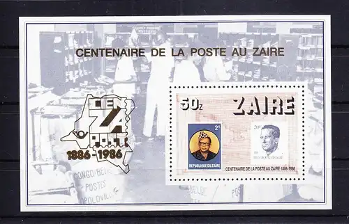 Zaire Block 57 mit 938 postfrisch 100. Jahre Post #RE272