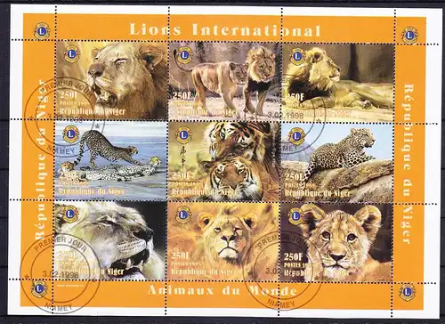 Niger 1395-1403 gestempelt als Kleinbogensatz, Tiere #RE357