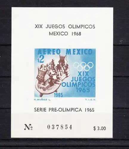 Mexiko Block 4 mit 1201 ohne Gummi Olympische Sommerspiele #RF769