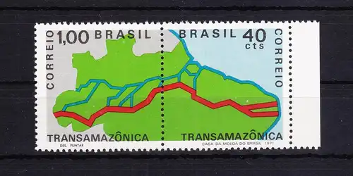 Brasilien 1283-1284 postfrisch als Paar, Bau Trans-Amazonas-Straße #RF799