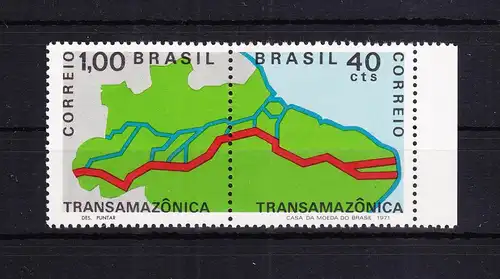 Brasilien 1283-1284 postfrisch als Paar, Bau Trans-Amazonas-Straße #RF800