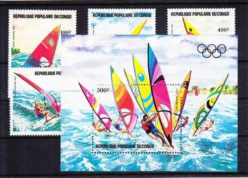 Kongo (Brazzaville) Block 33 und 917-920 postfrisch Windsurfen #RH479