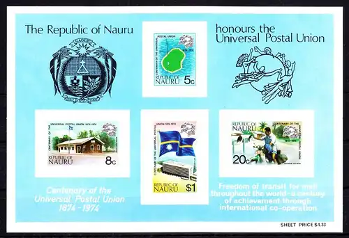 Nauru Block 1 mit 111-114 postfrisch UPU Weltpostverein #RM084