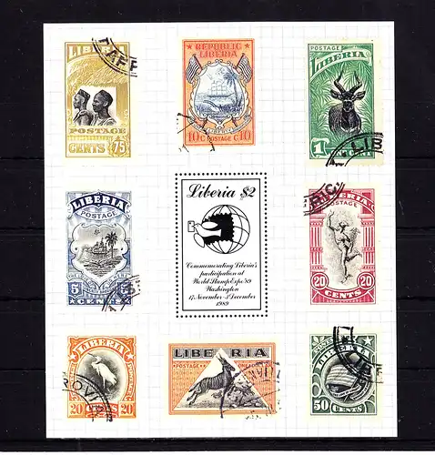 Liberia Block 124 mit 1464 postfrisch Briefmarkenausstellung #RM098