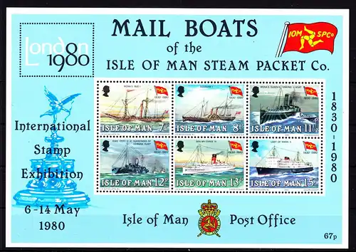 GB Isle of Man Block 3 mit 166-171 postfrisch Schiffe #RN927
