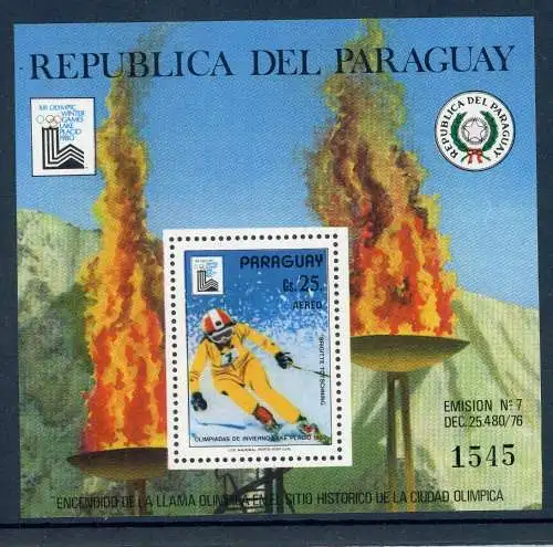 Paraguay Block 333 postfrisch Olympia 1980 Lake Placid #HL227