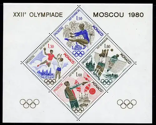 Monaco Sonderblock 1415-1418 postfrisch Olympia 1980 Moskau #HL246