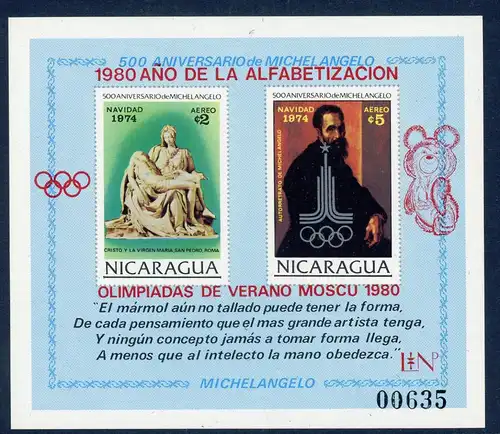 Nicaragua Block 118 postfrisch Olympia 1980 Moskau #HL233