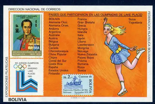 Bolivien Block 103 postfrisch Olympia 1980 Lake Placid #HL263