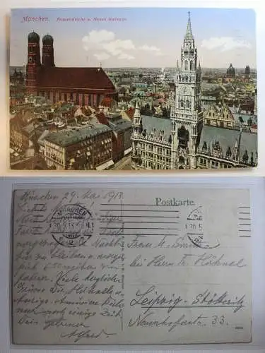 AK München Frauenkirche u. Neues Rathaus 1913 #PB053