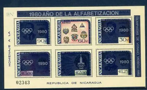 Nicaragua Block 125 postfrisch Olympia 1980 Moskau #HL237