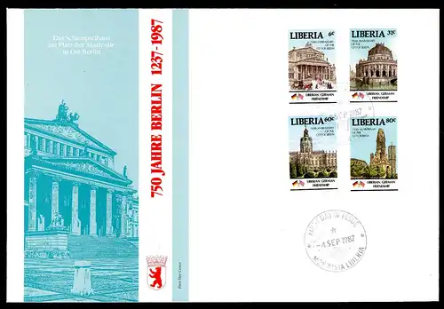 Liberia 750 Jahre Berlin 1361-1364 Freundschaft Ersttagesbrief/FDC #IX414