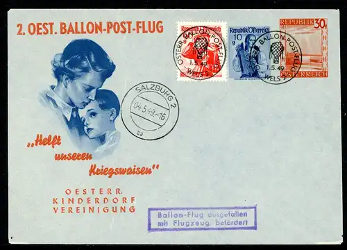 Österreich Kinderdorf-Ballonpost 2. a. Wels 1.5.49 #OZ2061