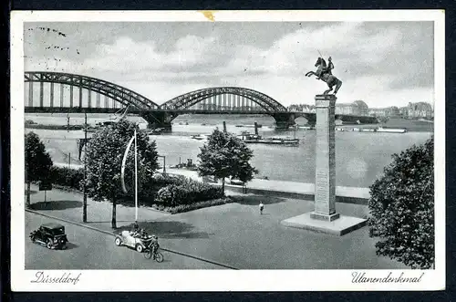 AK Düsseldorf Ulanendenkmal vor "alter" Oberkasseler Brücke Feldpost 1940 #HK413