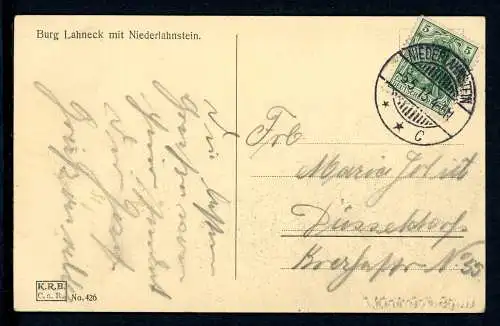 AK Niederlahnstein Rhein-Lahn-Kreis Burg Lahneck 1913 #IU959