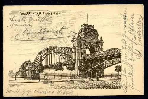 AK Düsseldorf Zeichnung Alte Oberkasseler Brücke 1911 #IN749