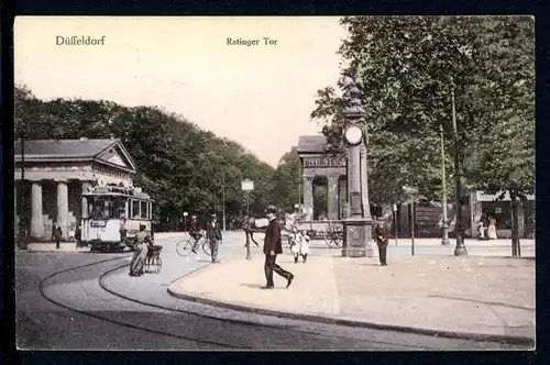 AK Düsseldorf Ratinger Tor mit Strassenbahn um 1920 #IN764