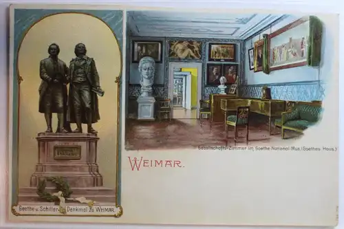 AK Weimar Goethe Haus Goehte u. Schiller Denkmal #PD014