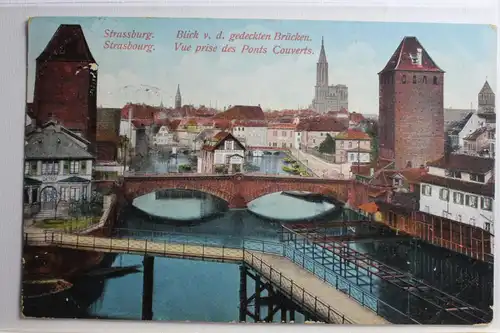 AK Straßburg Blick v. d. gedeckten Brücken 1913 #PC418