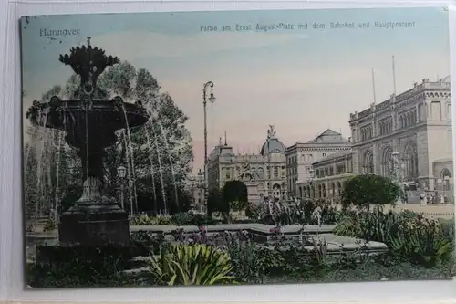 AK Hannover Partie am Ernst August-Platz mit dem Bahnhof 1907 #PC436