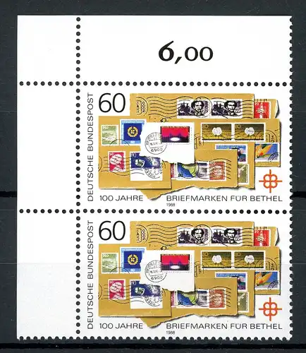 Bund 1395 I Eckrand ol postfrisch Plattenfehler im senkr. Paar #IN419