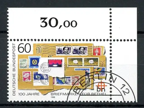 Bund 1395 II Eckrand gestempelt Plattenfehler #IN428