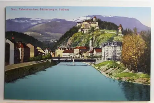 AK Graz Radetzkybrücke, Schlossberg u. Schöckel #PC826