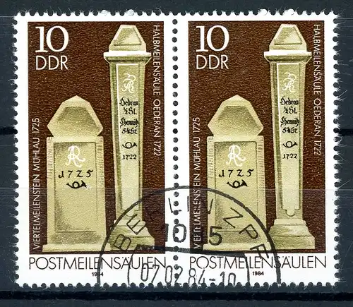 DDR 2853 II gestempelt Plattenfehler im waag. Paar #GQ137