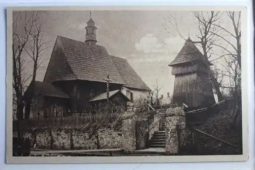 AK Oberschlesien Holzkirche mit Glockenturm Groß-Patschin #PD425