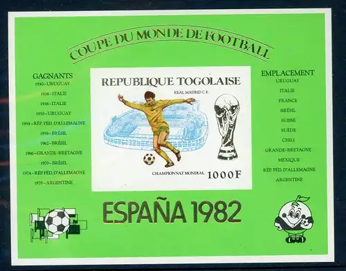 Togo Block 181B postfrisch Fußball #GE659