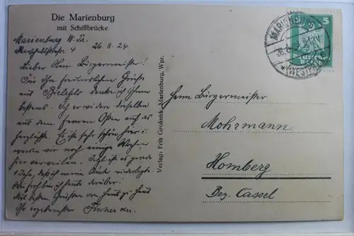 AK Marienburg Die Marienburg mit Schiffbrücke 1924 #PD628