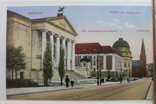 AK Posen Am Theaterplatz, Stadttheater, Paulikirche, Kommission Preußen #PE159