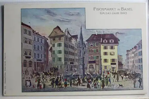 AK Basel Fischmarkt um das Jahr 1840 Künstlerkarte #PD720